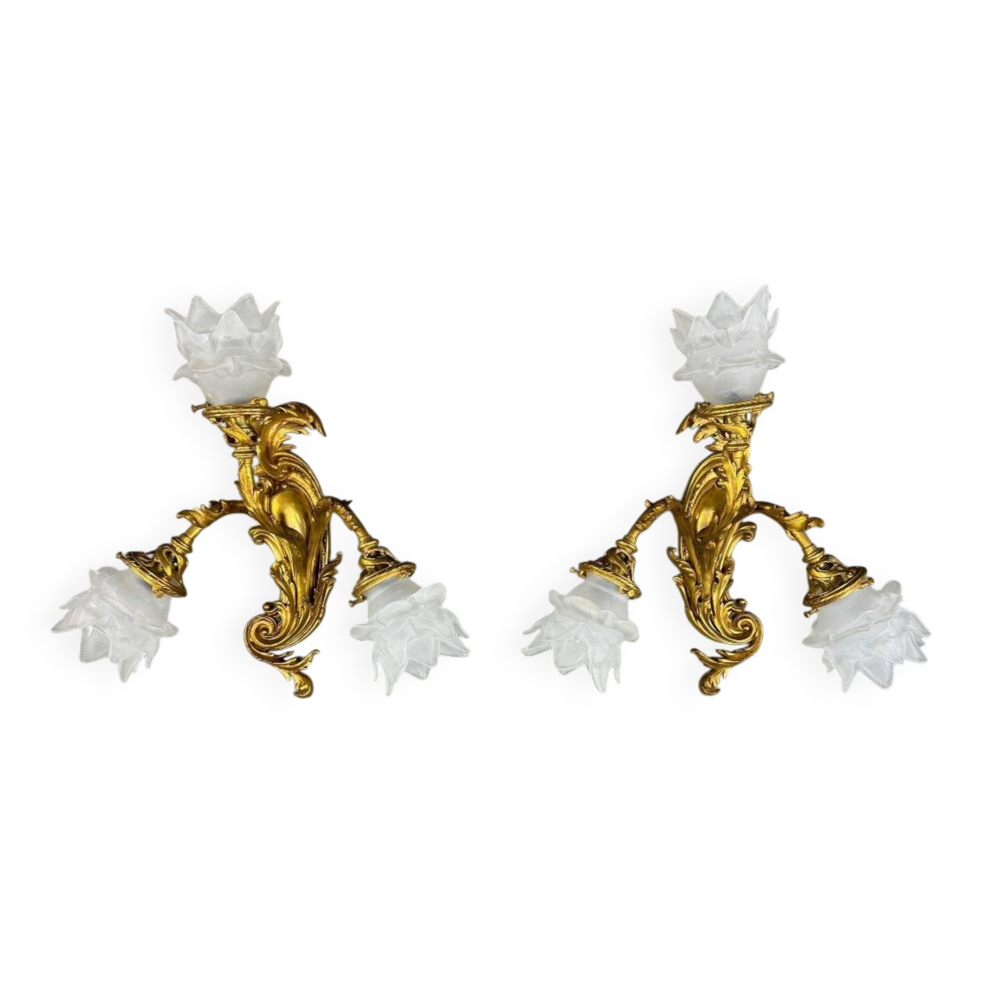 Pair of Rococo Style Gilt Bronze Wall Sconces, Late 19th Century