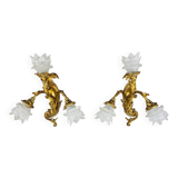 Pair of Rococo Style Gilt Bronze Wall Sconces, Late 19th Century