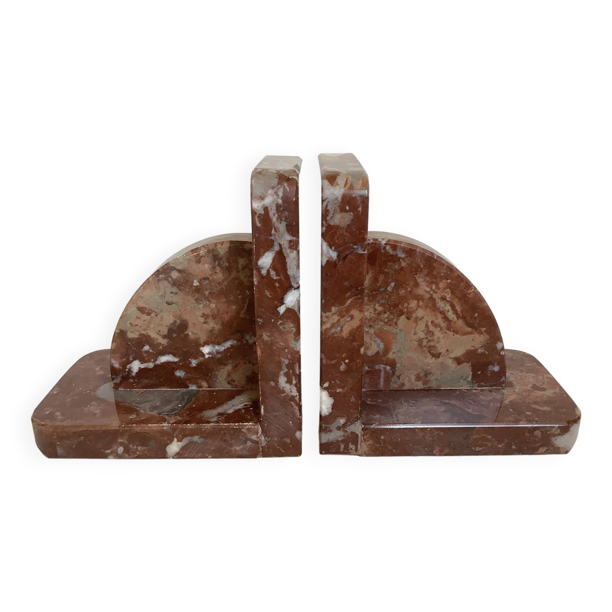 Pair of art deco morello cherry marble bookends