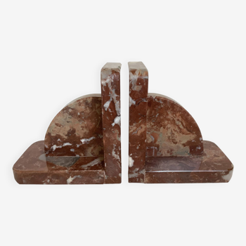 Pair of art deco morello cherry marble bookends