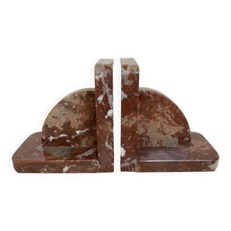 Pair of art deco morello cherry marble bookends