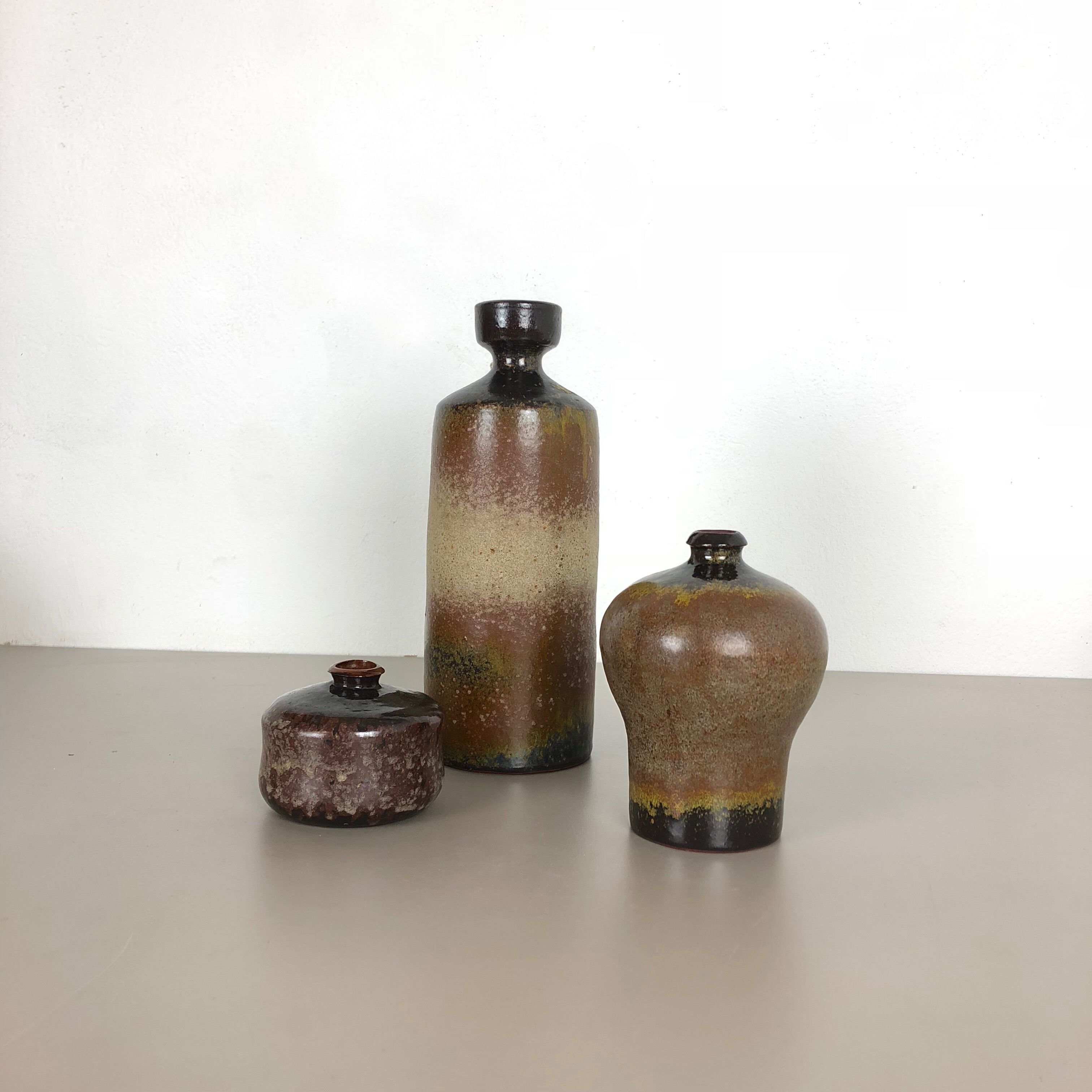 Set of 3 ceramic studio pottery vase by Elmar and Elke Kubicek, Germany, 1970