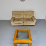 Old 2-seater beige leather sofa designed by Carl Larsson De Sede, vintage 80s