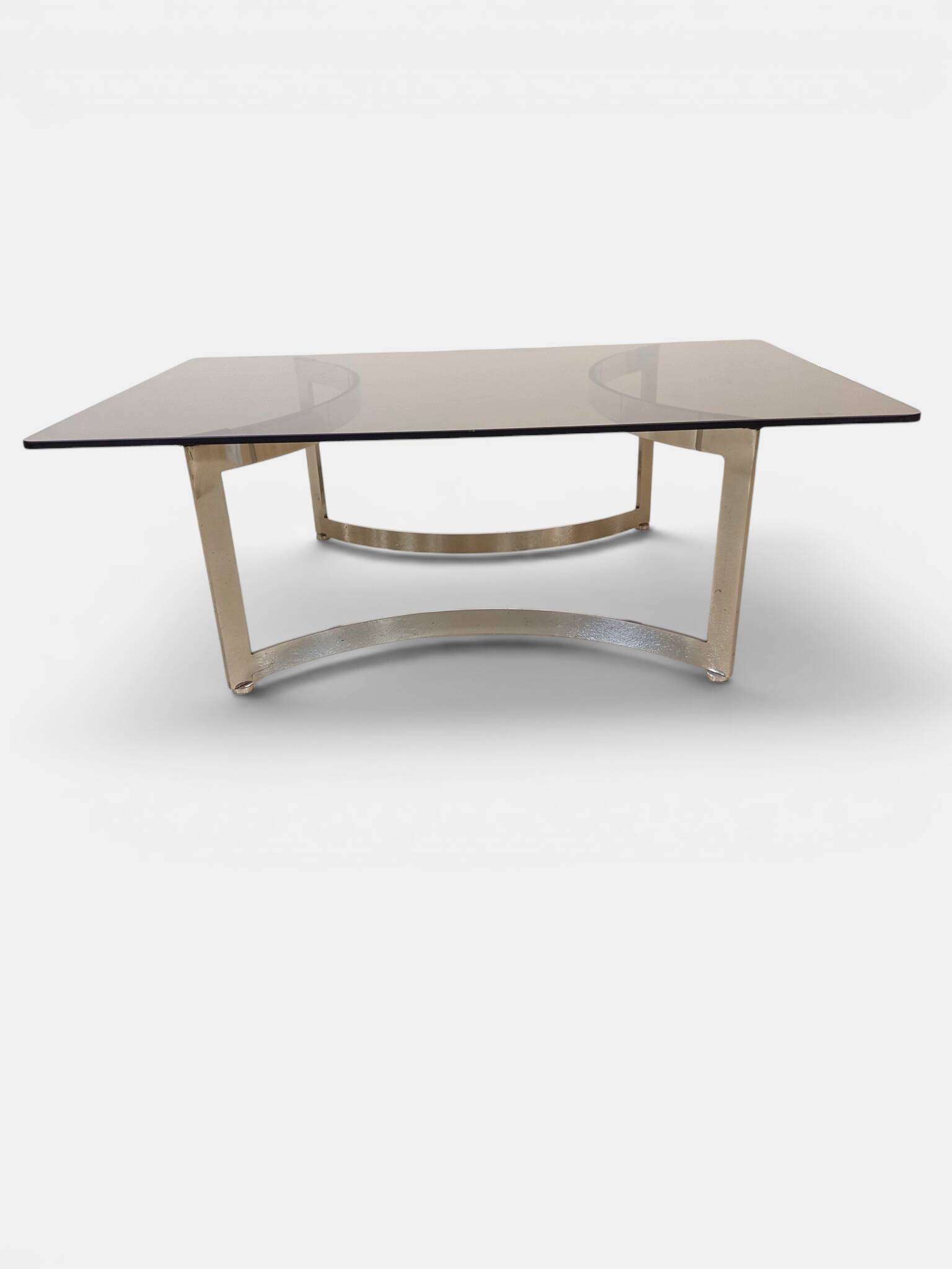Table basse vintage en verre fumé et chrome, années 1970