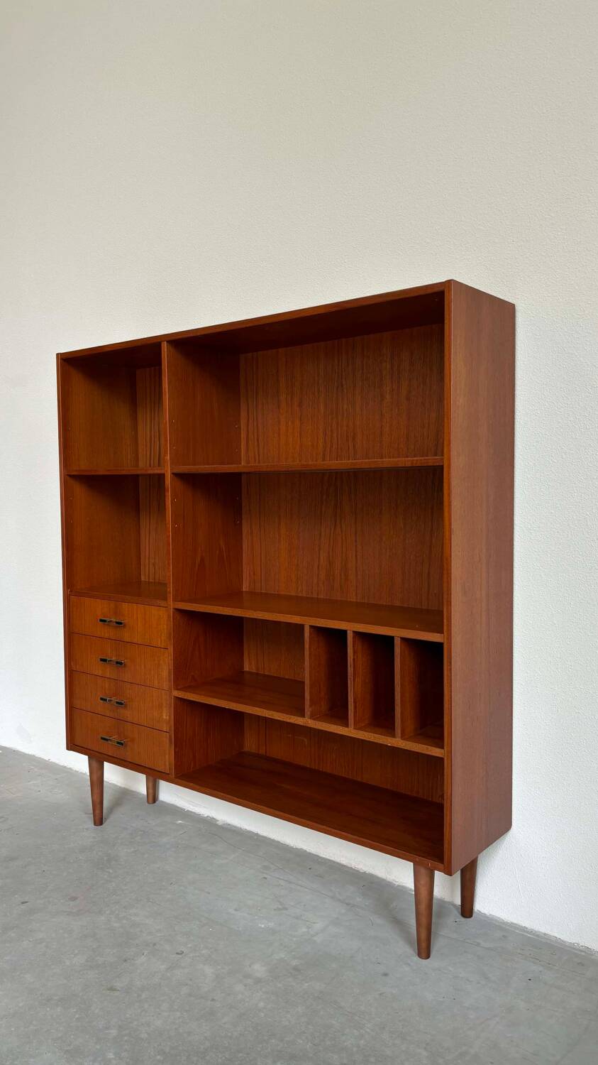 Vintage bookcase with drawers teak