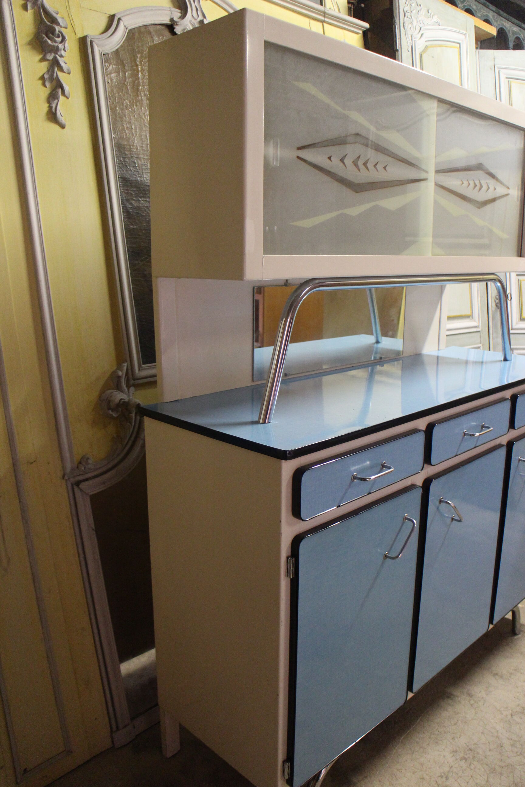 Vintage blue formica buffet