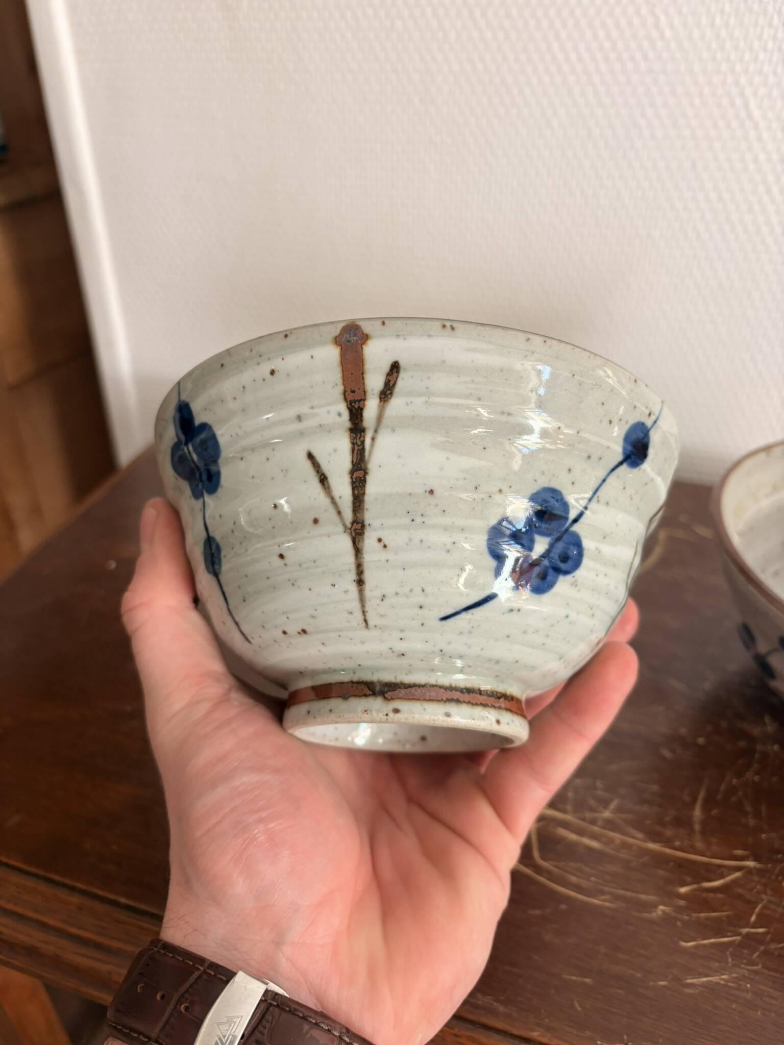 Lot 2 Tea Bowls Rice Stoneware Glazed Chawan Plum Blossom Chinese Japanese