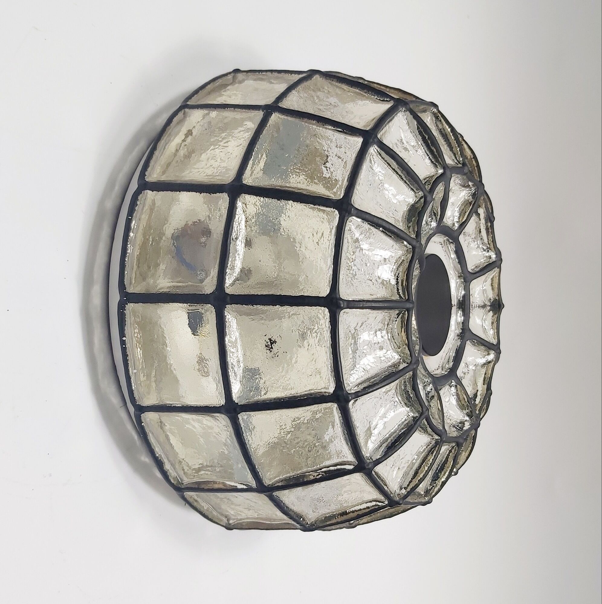 Mid-century minimalist flush mount ceiling light in glass and iron from Limburg, Germany, 1960s