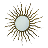 French sunburst starburst mirror in gilt iron, 1950s