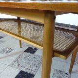 Wilhelm Knoll Side or Coffee Table with Lower Shelf in Woven Cane, Germany 1950s