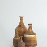 Small MidCentury Scandinavian Modern Collectible Honey Brown Stoneware Vase by Gunnar Borg, Set of 4