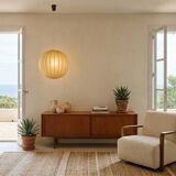 1970s Italian Cocoon Globe Pendant Lamp with teak details