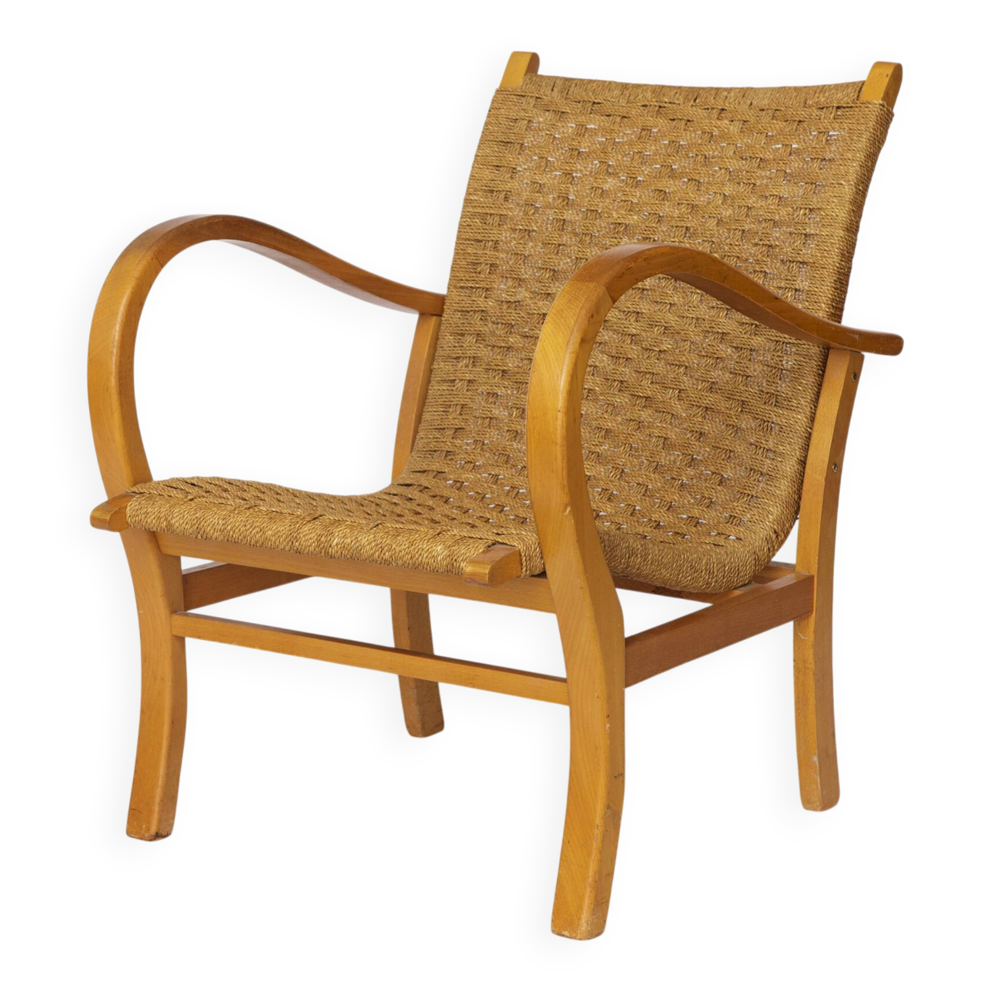 Erich Dieckmann Bauhaus Armchair – 1950s Beechwood & Paper Cord, Germany