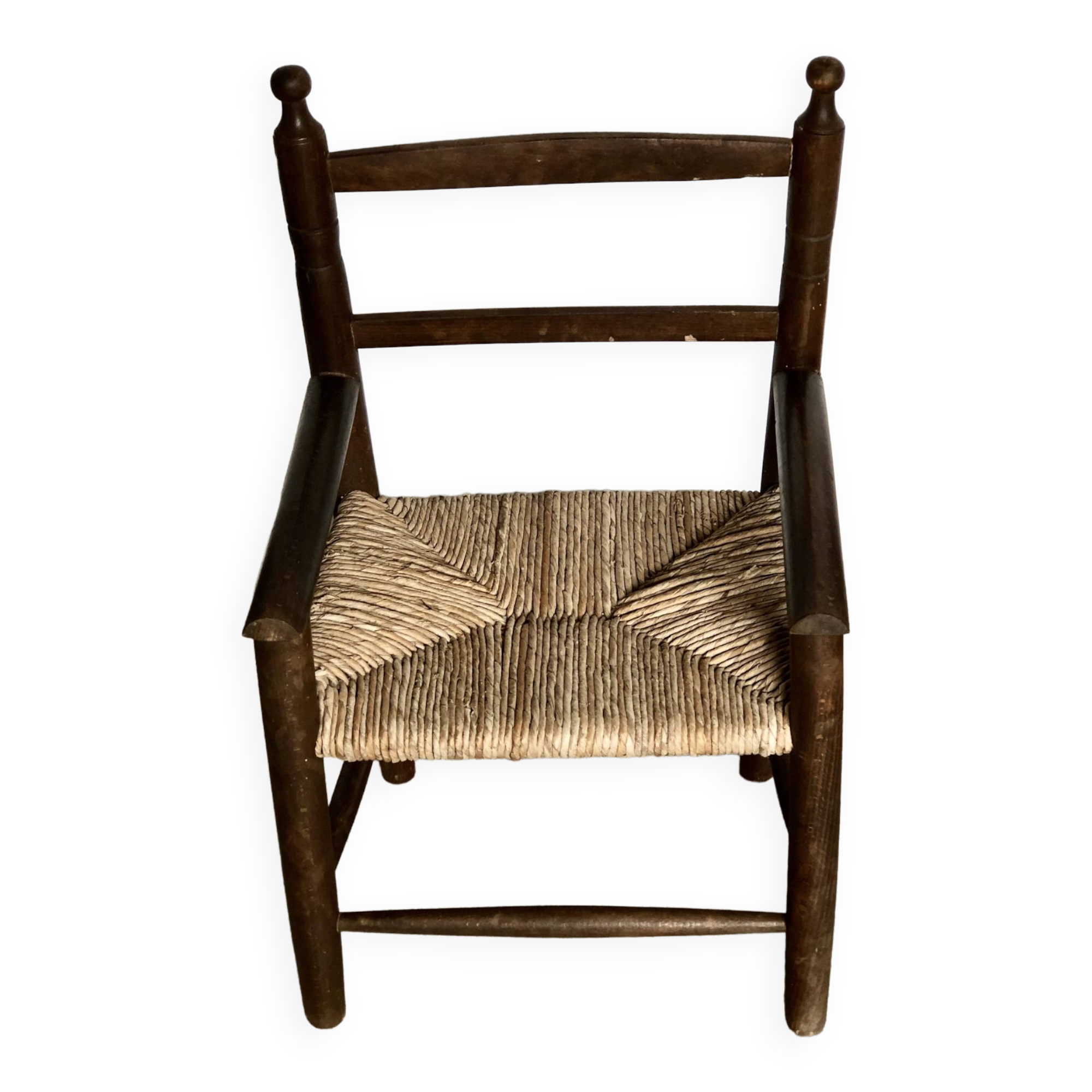 Children's armchair in beech wood and straw
