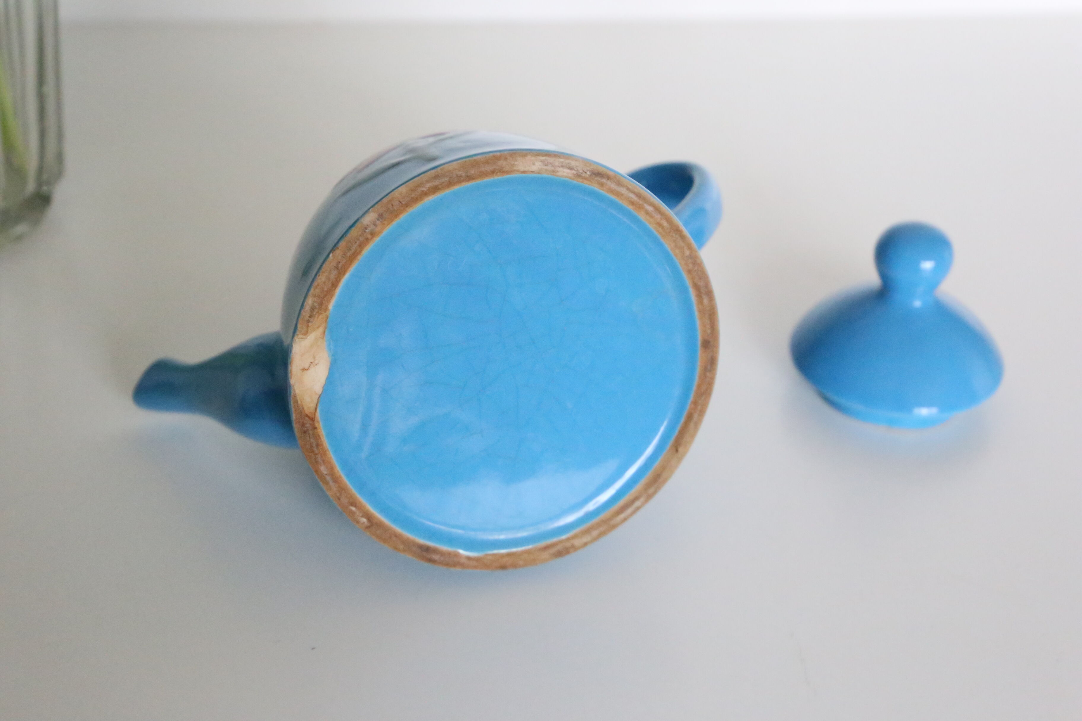Blue ceramic teapot, vintage