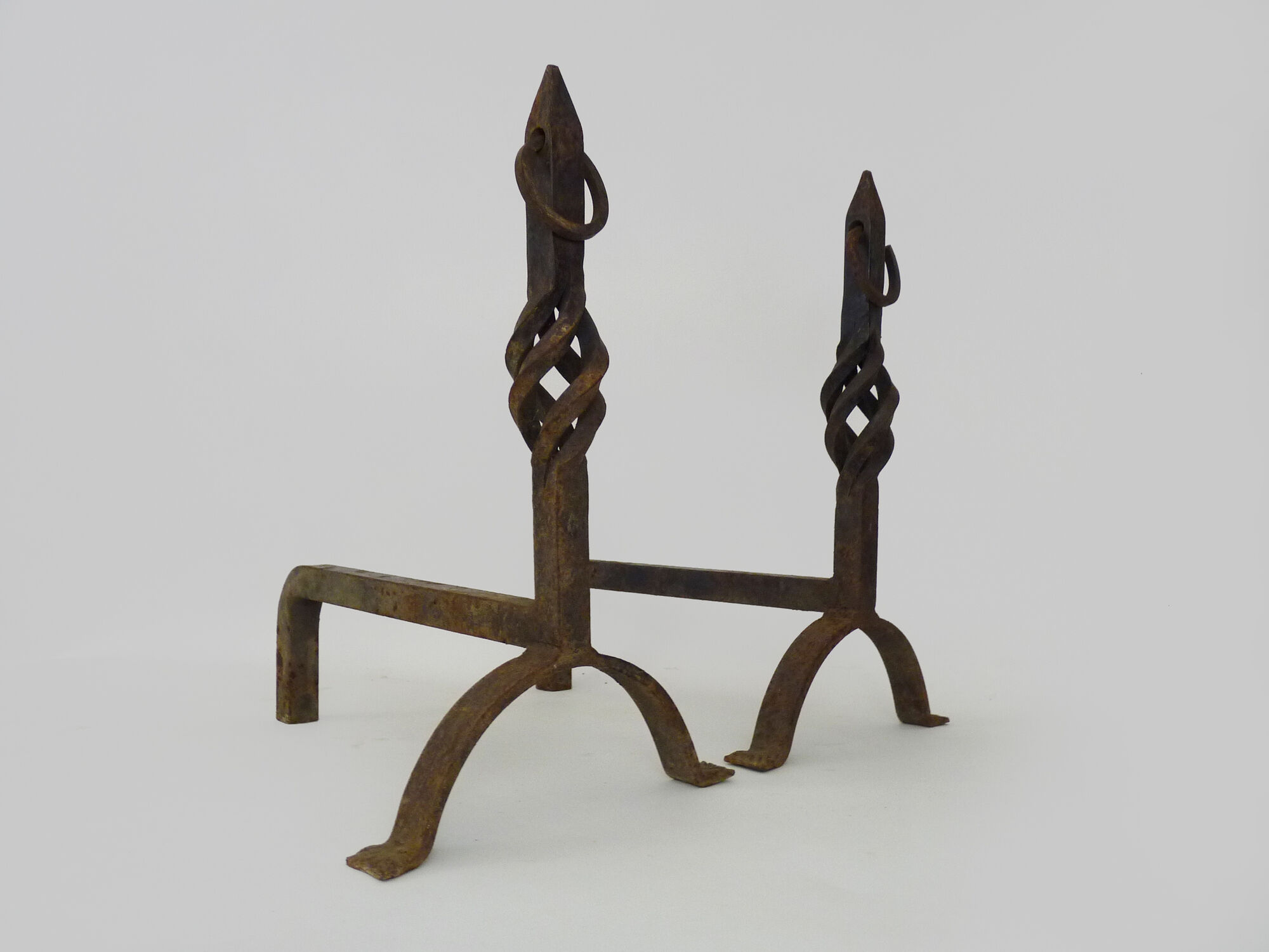 Large pair of cast iron chimney chenets. France 19th century