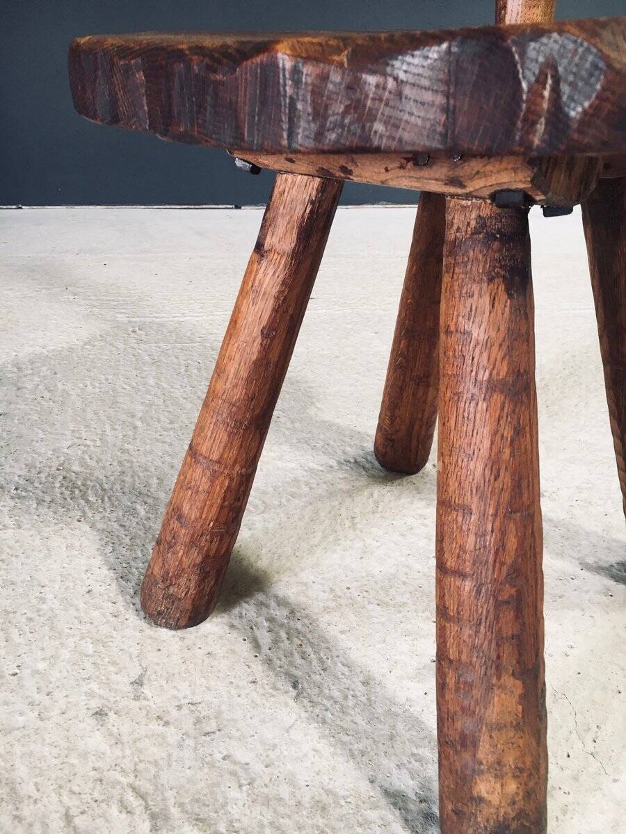 Rustic Alpine Hand-Carved Oak Chair, France, 1920s