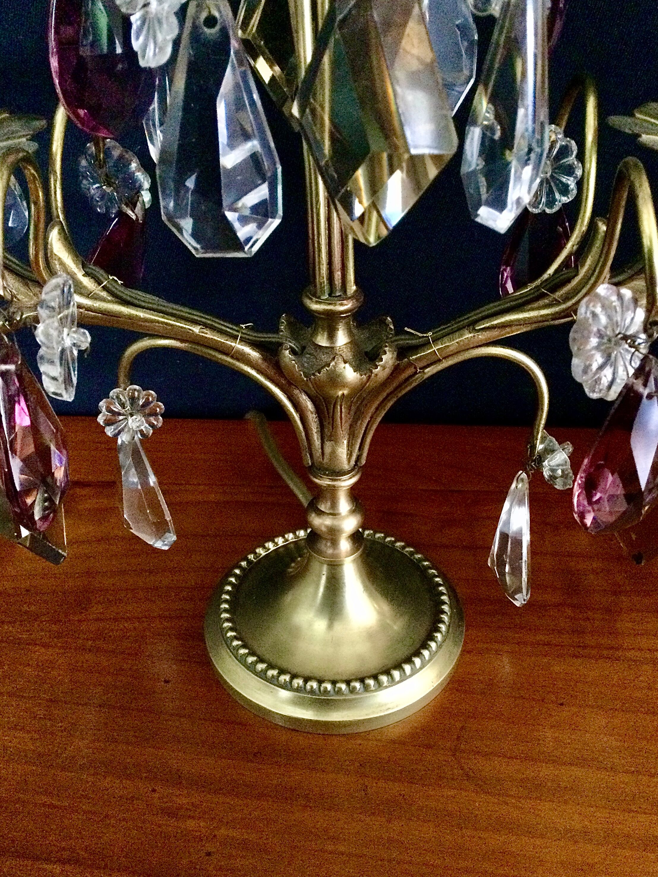 Pair of bronze and crystal girandoles