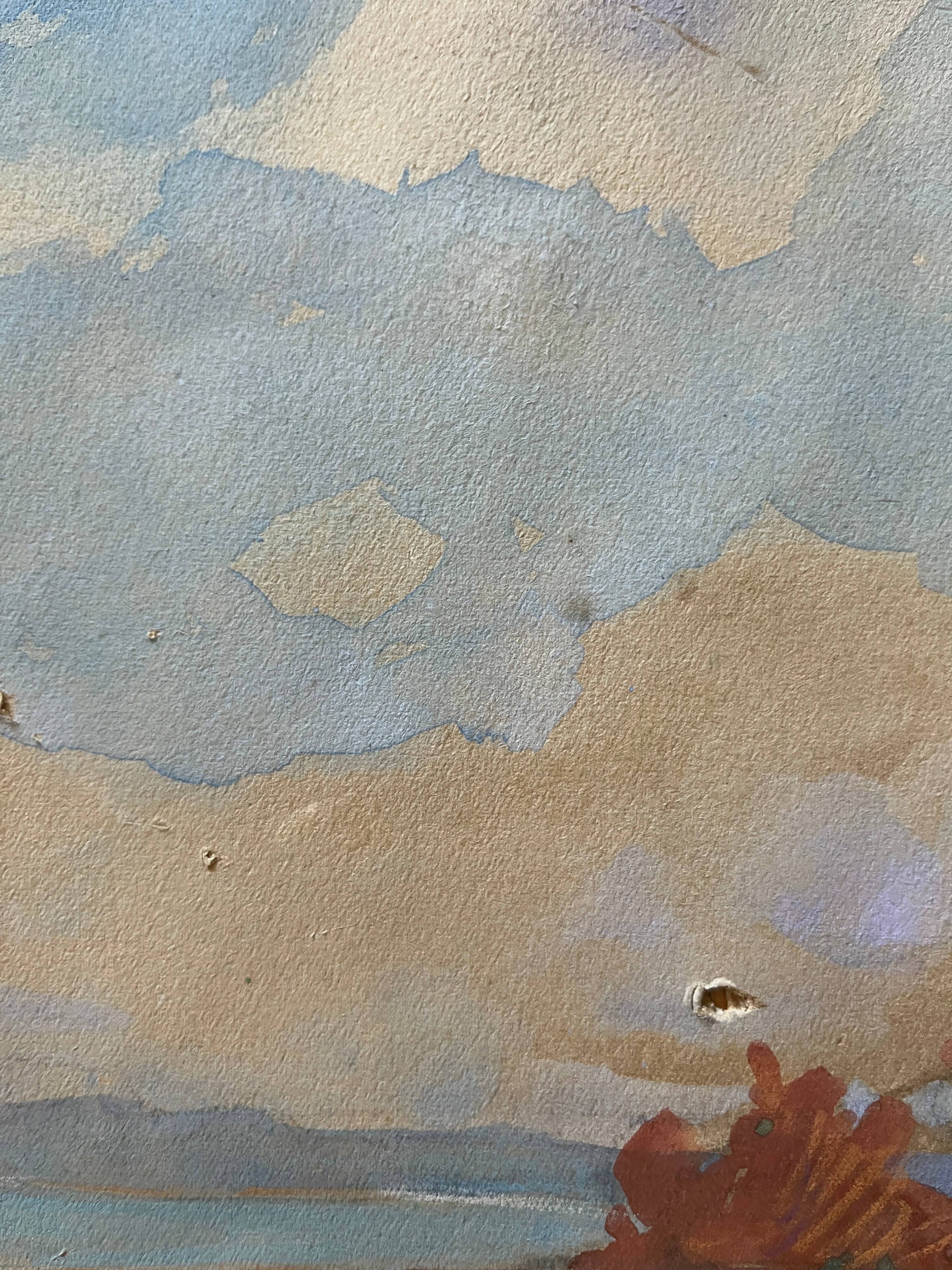 Gouache Painting Jacques Louis ODIER (1853-1930) l'Aiguade Porquerolles 1929