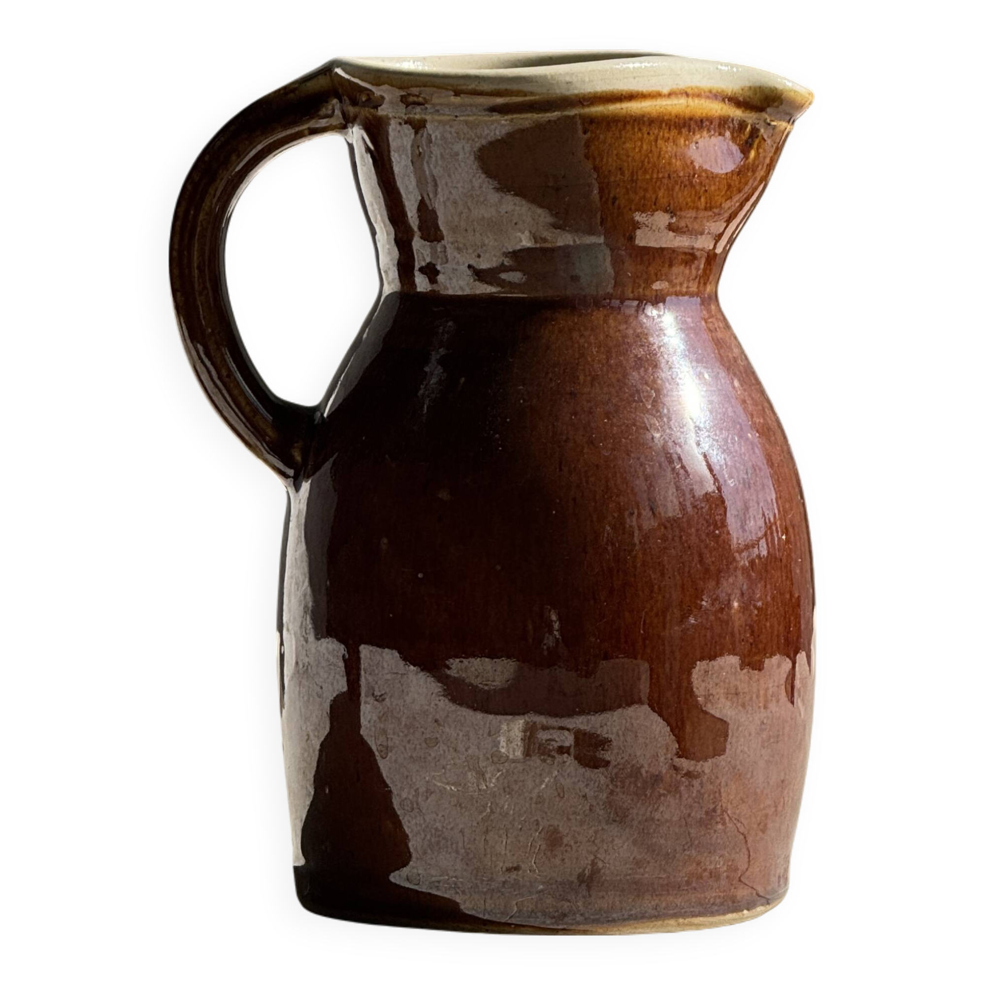 Large brown glazed stoneware jug Grès du Berry Made in France H19