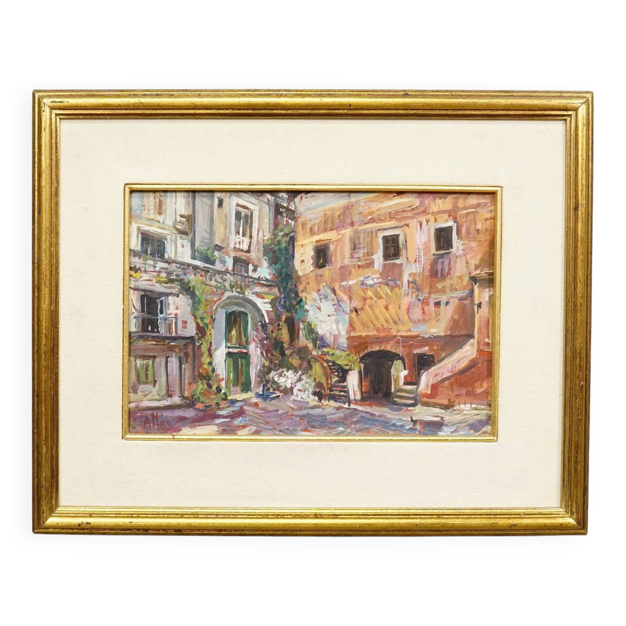 Oil painting by Alexander Michael from the market of S. Felice Circeo, 1983.