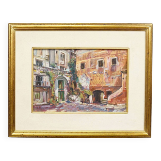 Oil painting by Alexander Michael from the market of S. Felice Circeo, 1983.