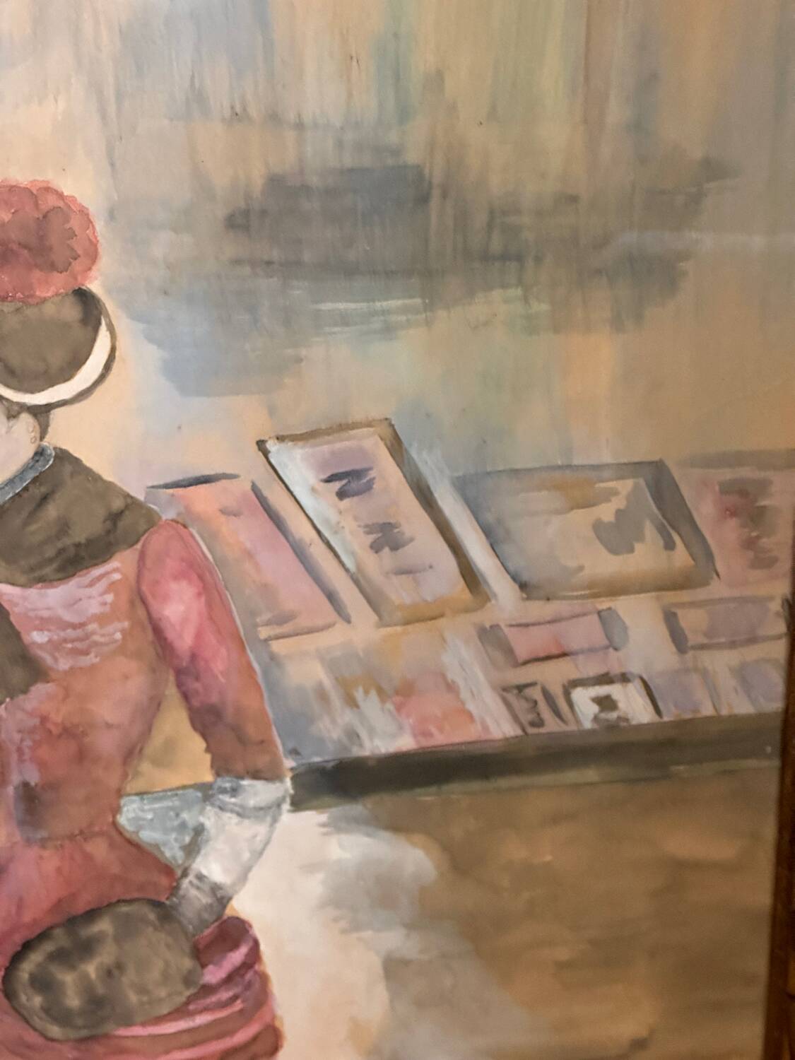 Large Framed Watercolor - An Elegant Woman - Signed 1900s