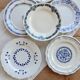 6 mismatched vintage blue and white ironstone dinner plates