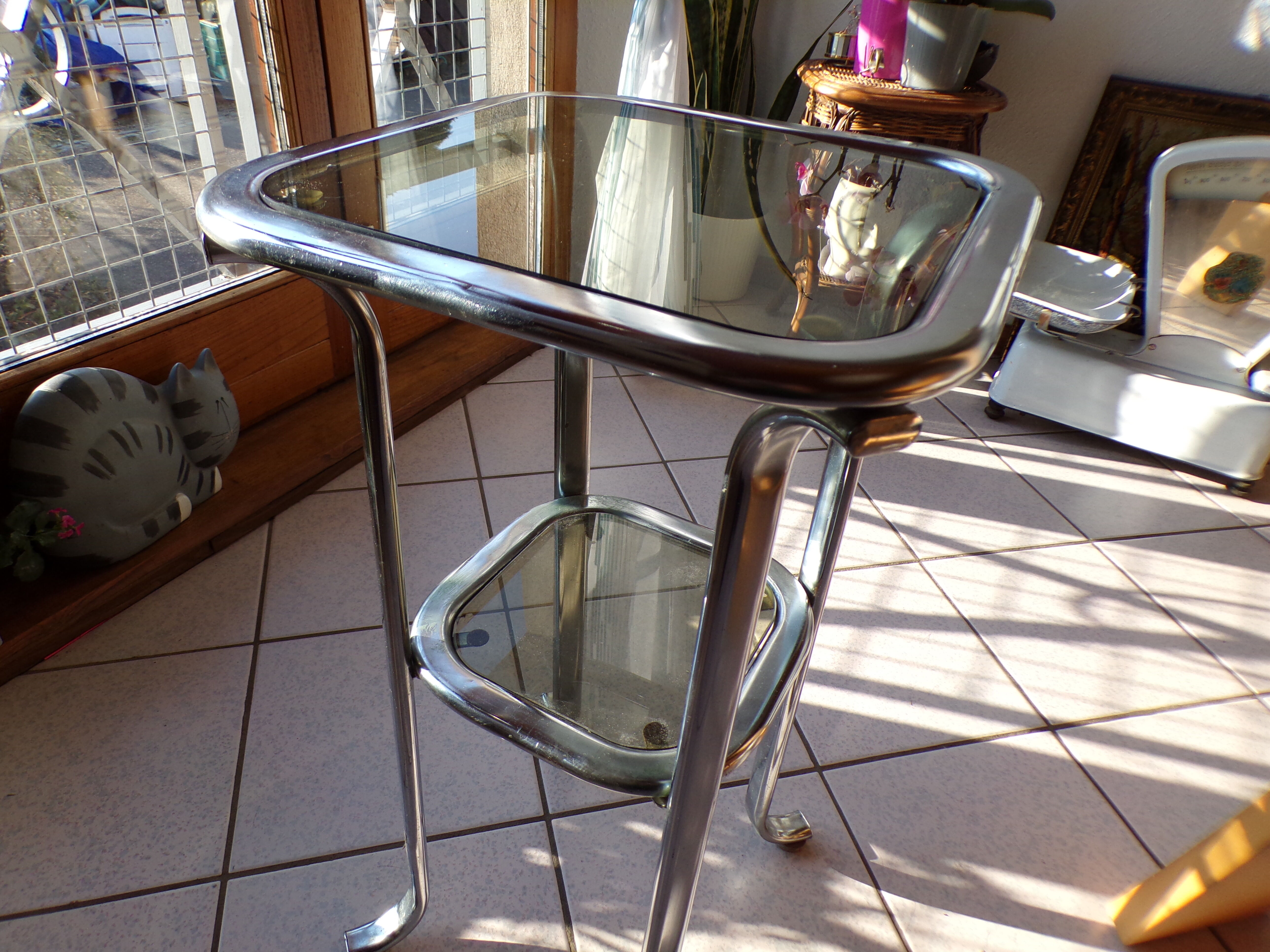 Bedside table or end of tubular steel sofa