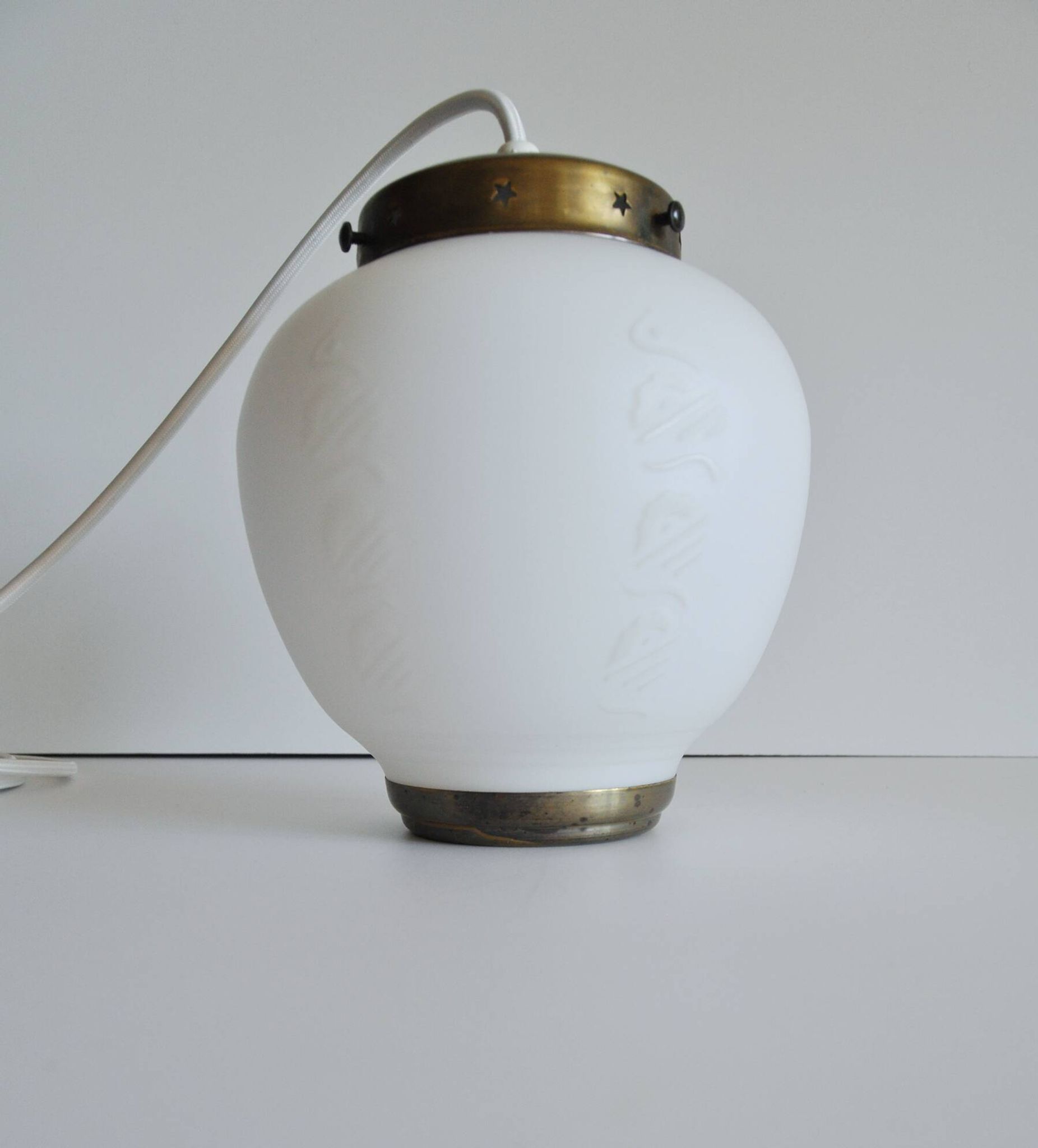 Scandinavian Art Deco Opaline Glass Pendant Lamp, 1930-40s