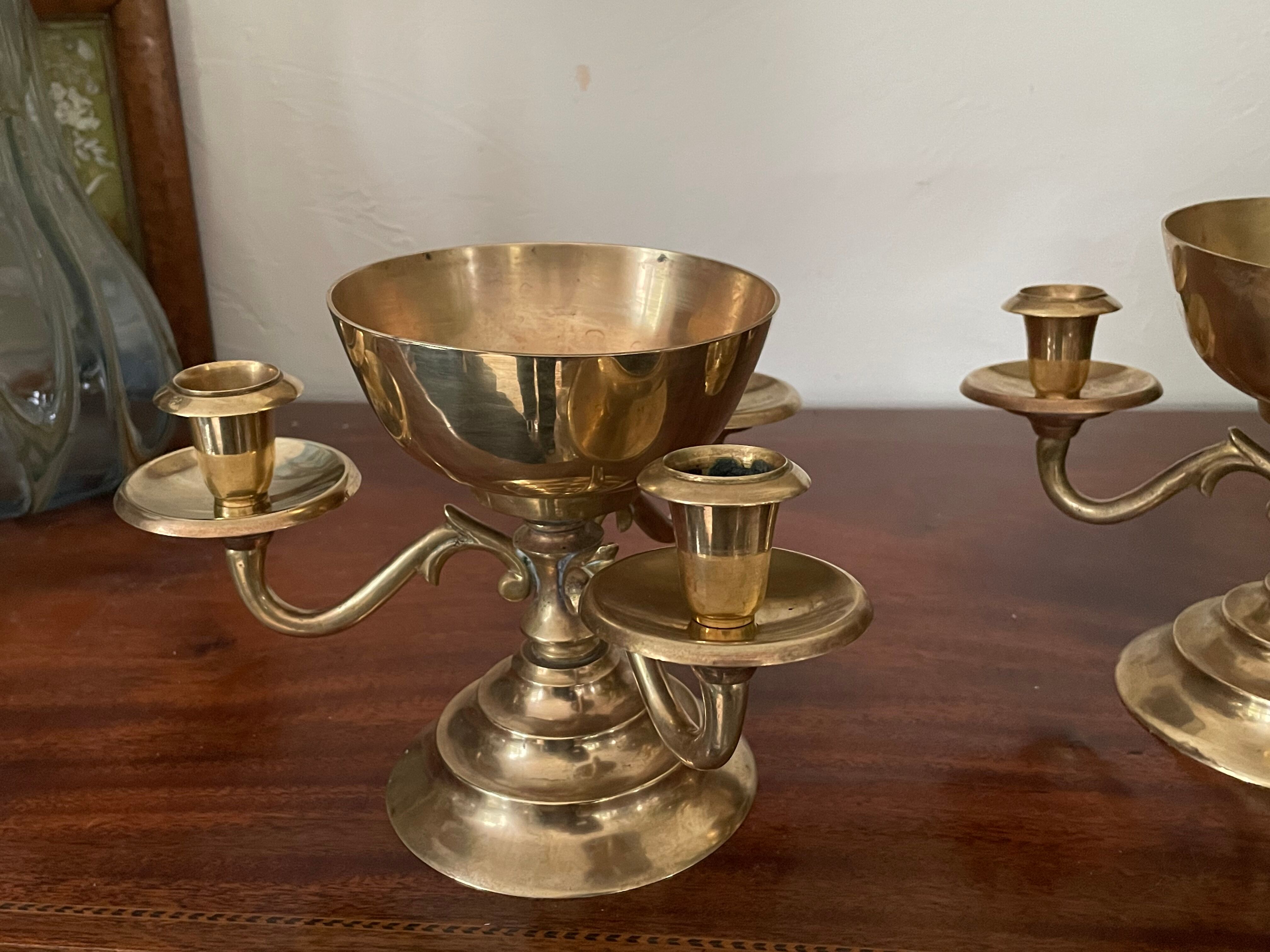 Pair of solid brass calyx candlesticks
