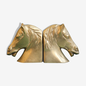 vintage book clamt, pair of brass horse heads brass animals, clipboard, bookcase