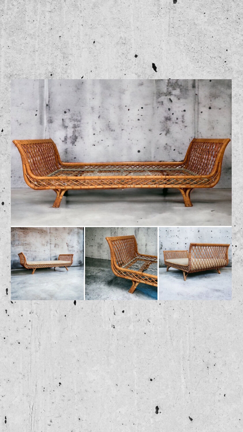 Daybed rattan bench bed 1950