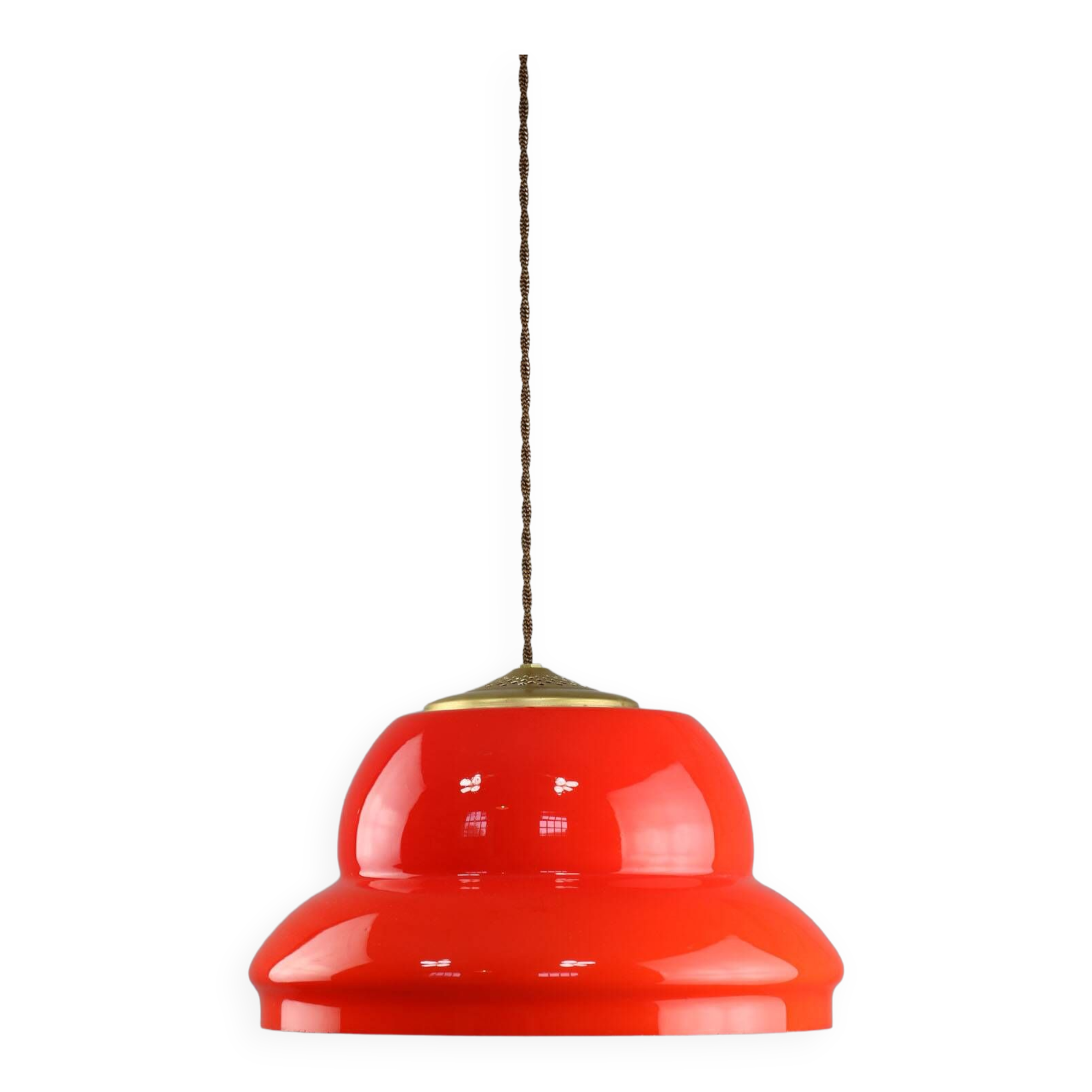 Mid-century italian red glass & brass pendant lamp