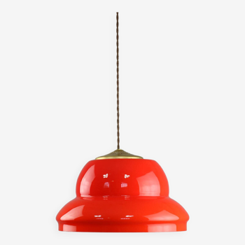 Mid-century italian red glass & brass pendant lamp