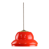 Mid-century italian red glass & brass pendant lamp