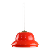 Mid-century italian red glass & brass pendant lamp