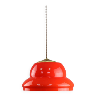 Mid-century italian red glass & brass pendant lamp