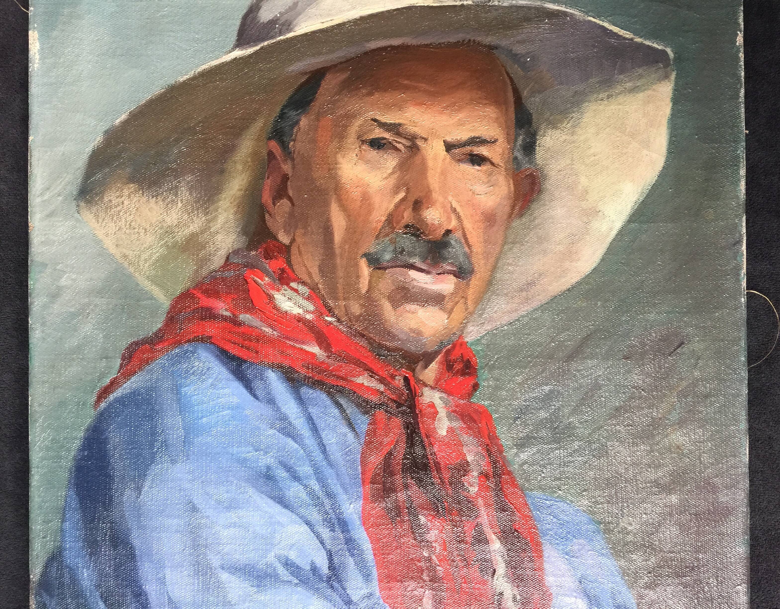 Oil on canvas "Man with red scarf" 1942 by AVRIL