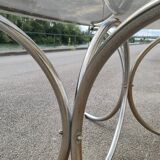 Vintage oval design table in smoked glass and chrome legs