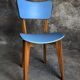Pair of vintage bistro chairs in wood and light blue vinyl