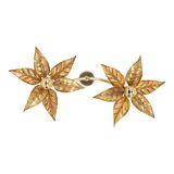 Large double flower wall sconces in brass, Willy Daro style, 1970s.