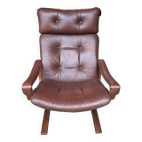 Scandinavian leather and wood armchair Kengu armchair Elsa & Nordahl Solheim- Rykken