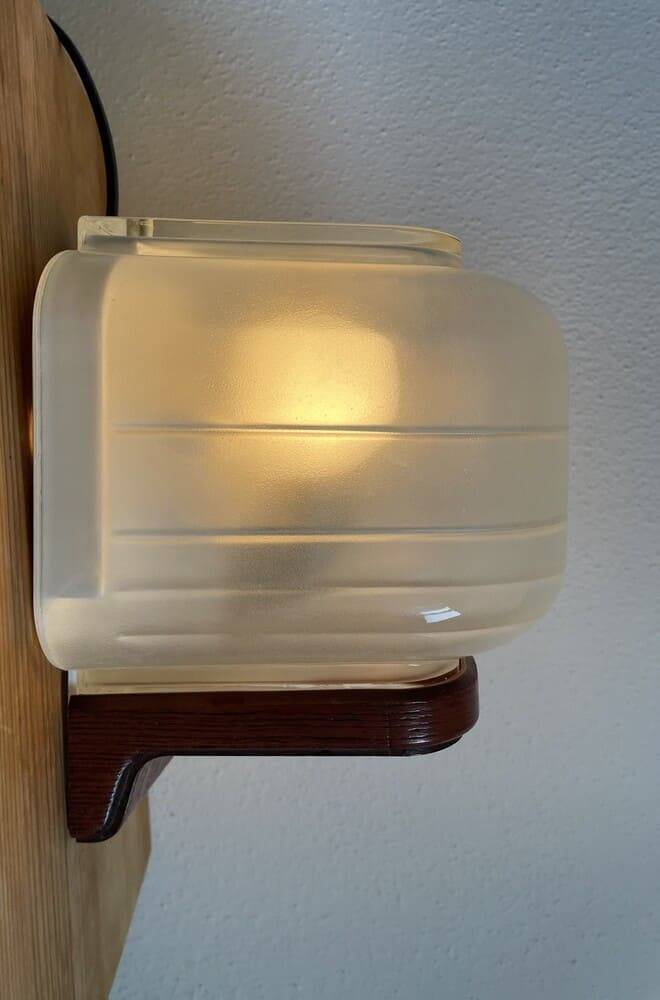 Glass and wood wall sconce light