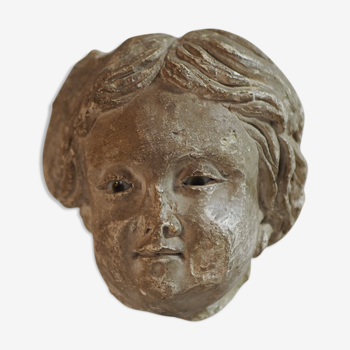 French school of the eighteenth century angel's head, patinated plaster and bronze