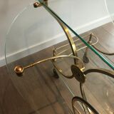 Neo classical style table in silver and gold metal and glass
