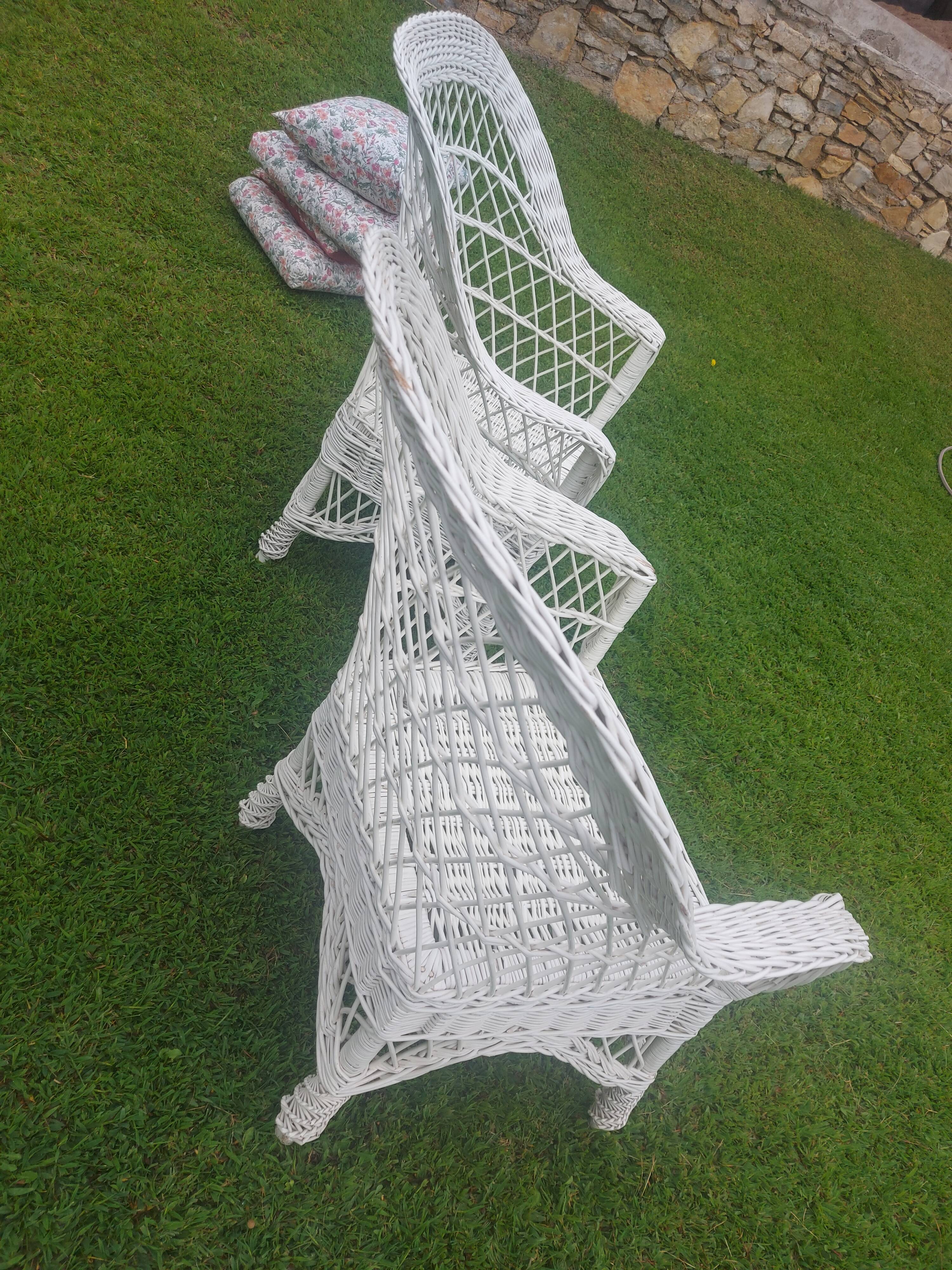 Rattan armchairs, white lacquered