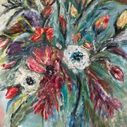 Tableau, huile sur carton "Bouquet"