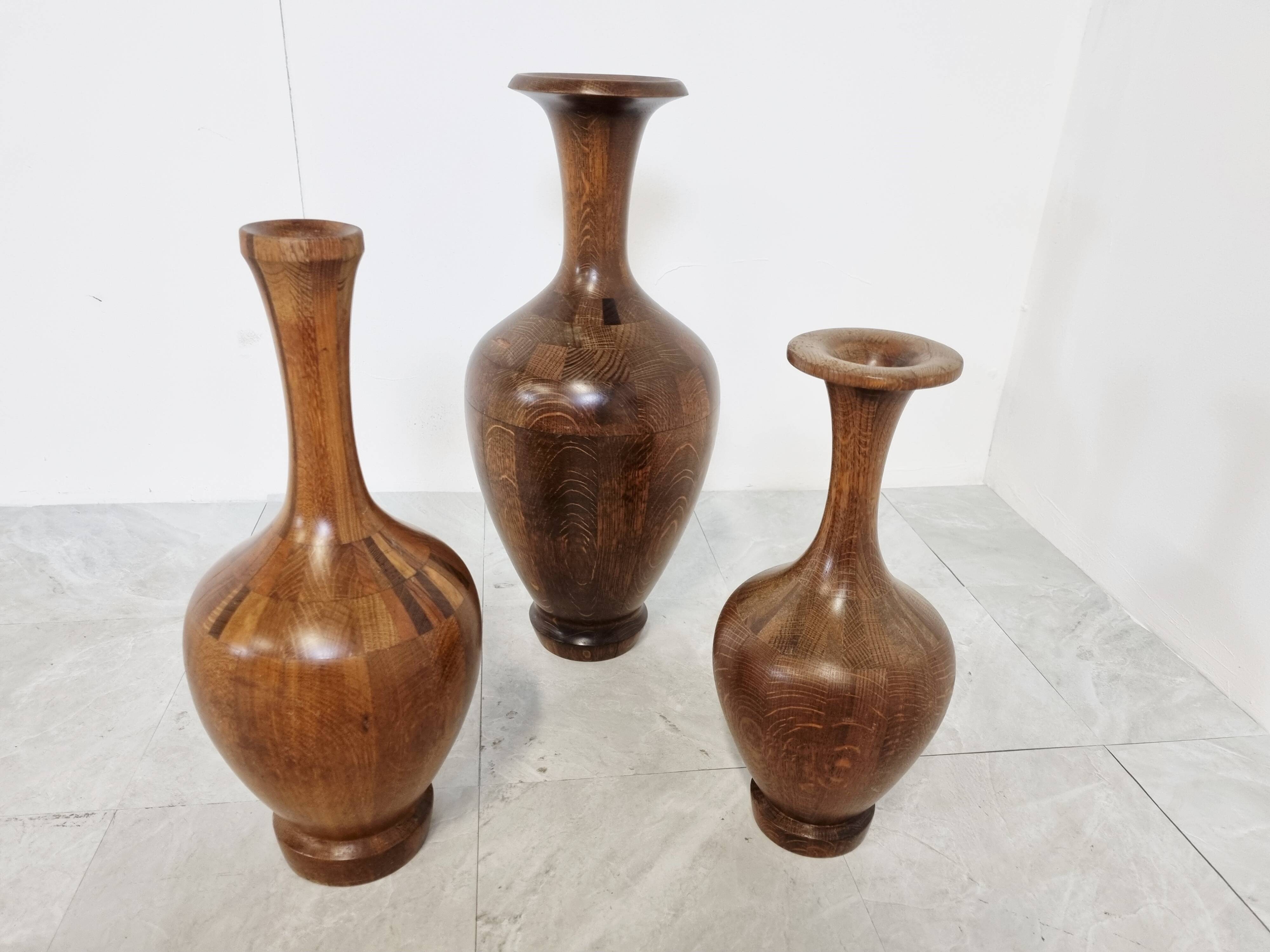 Vases en bois vintage de Maurice Bonami, ensemble de 3, années 1970