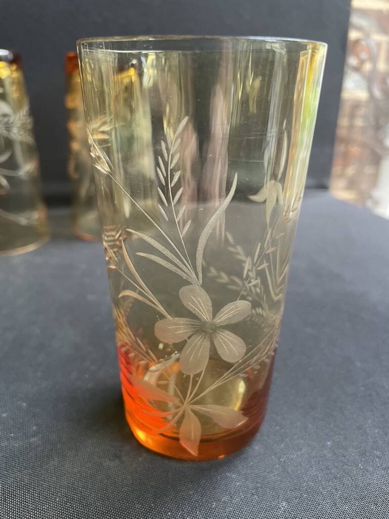 Saint Louis beer service in blown and cut amber crystal – Art Deco